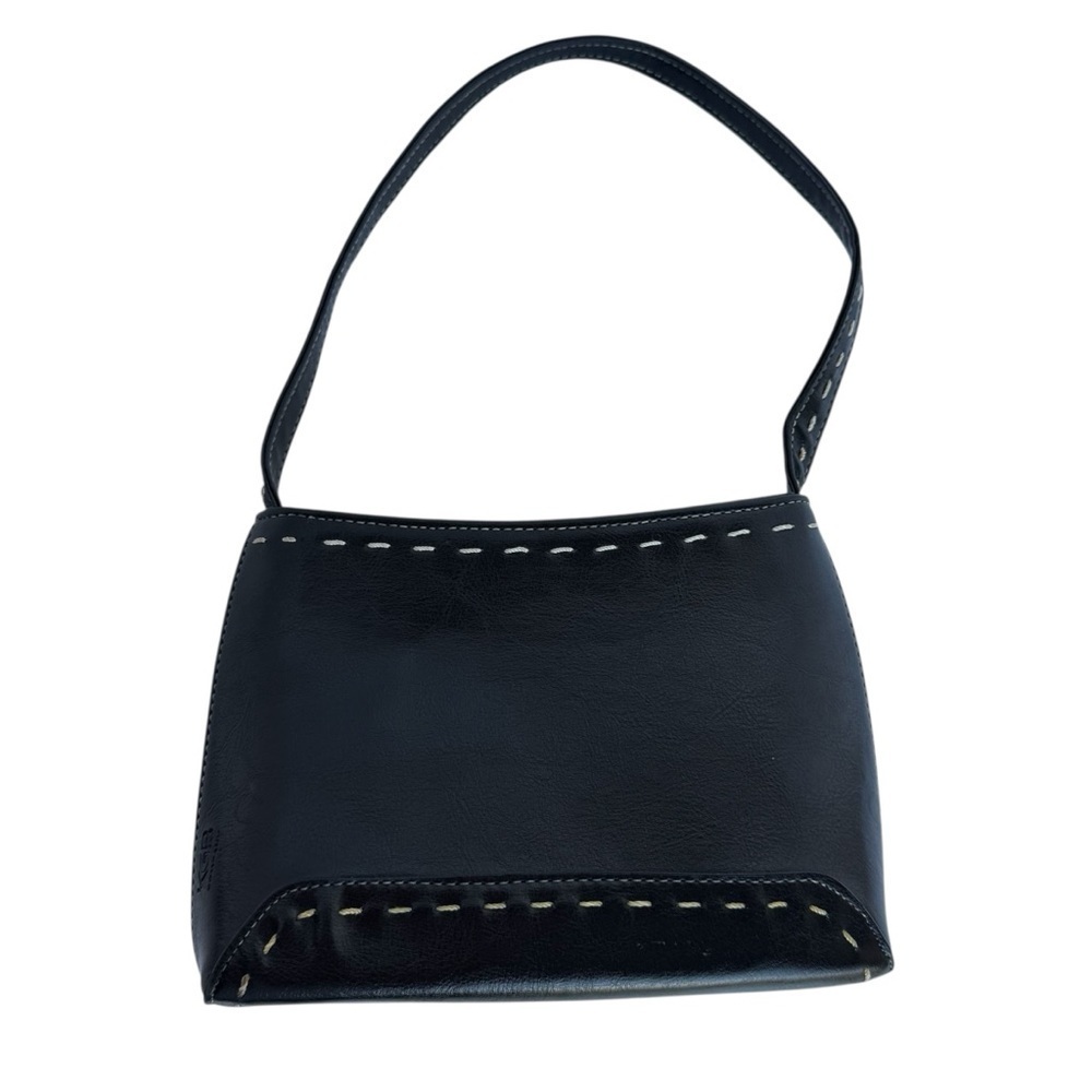 Vintage 90s Y2K KBG Faux Leather Mini Bag Black Square Shoulder Bag Purse EUC